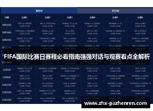 FIFA国际比赛日赛程必看指南强强对话与观赛看点全解析